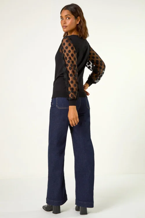 Roman Black Polka Dot V-Neck Sleeve Knit Jumper - 22 Image 4