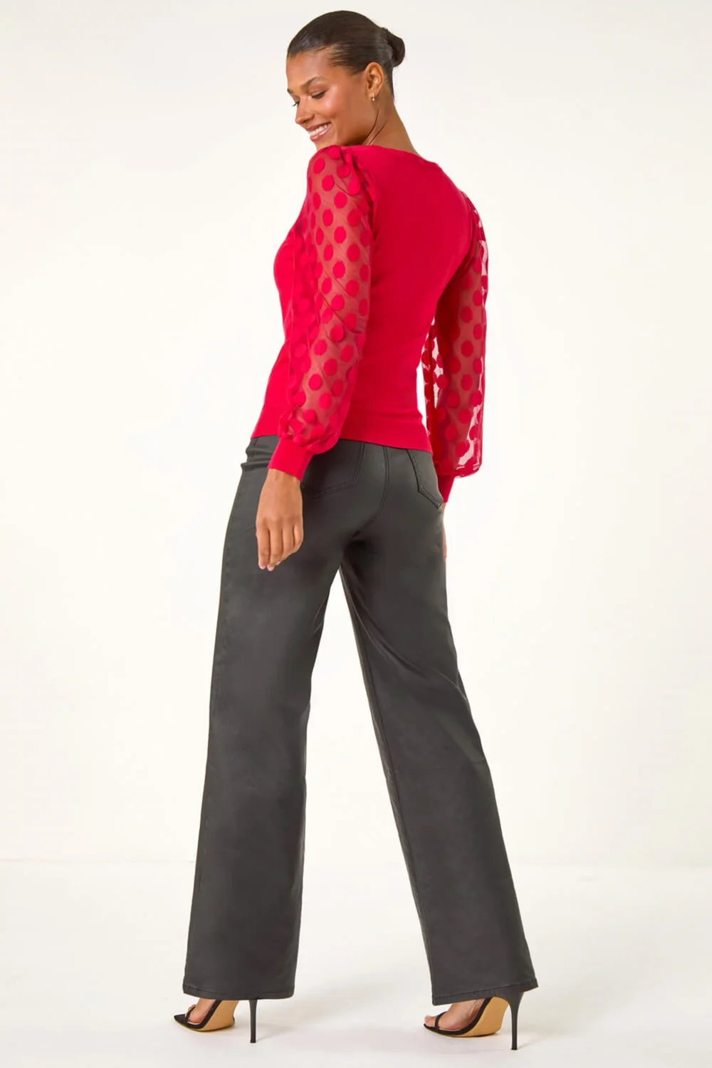 Roman Red Polka Dot V-Neck Sleeve Knit Jumper - 16 Image 3