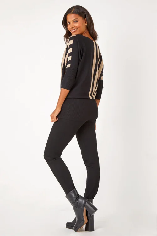 Roman Black Contrast Stripe Print Knit Jumper - 10 Image 3