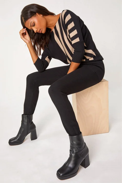 Roman Black Contrast Stripe Print Knit Jumper - 10 Image 1