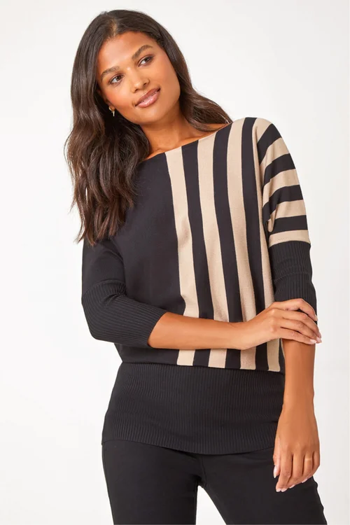 Roman Black Contrast Stripe Print Knit Jumper - 10 Image 2