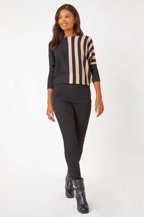 Roman Black Contrast Stripe Print Knit Jumper - 10 Image 4