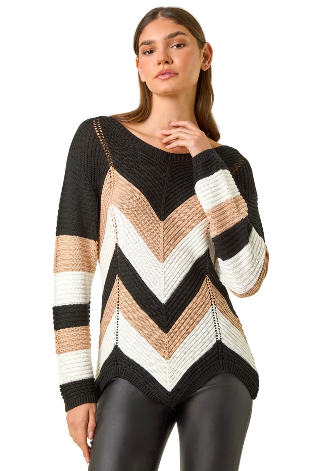 Roman Black Chevron Colour Block Jumper - Size 12 Image 1