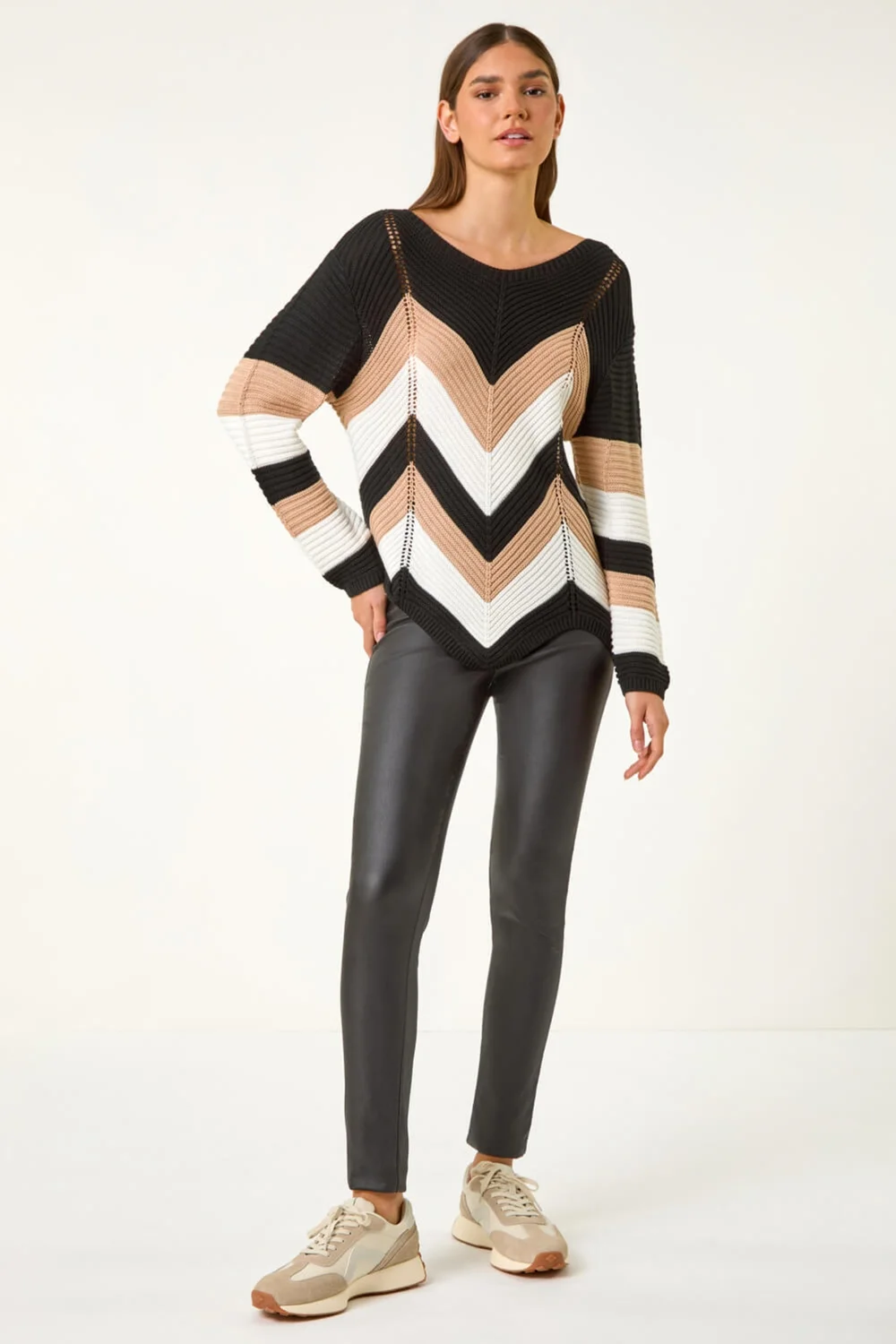Roman Black Chevron Colour Block Jumper - Size 12 Image 3