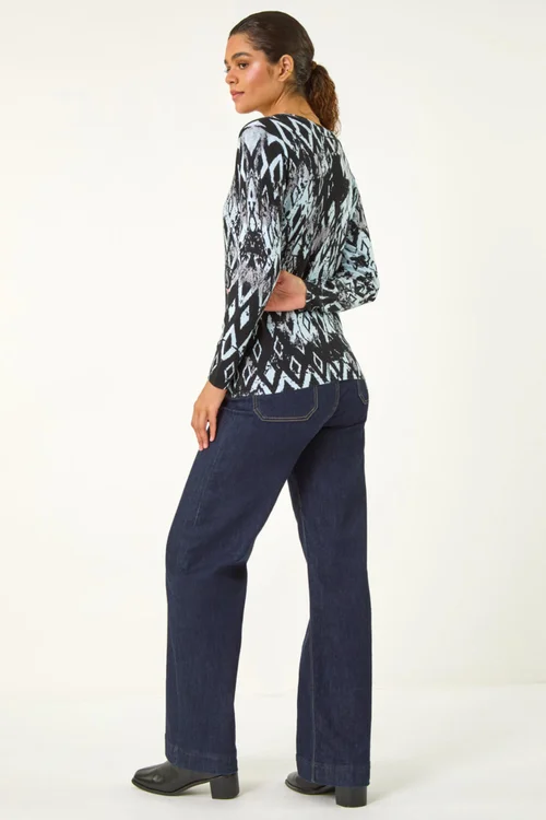 Roman Black Print Embellished Hotfix Detail Jumper - Size 12 Image 4