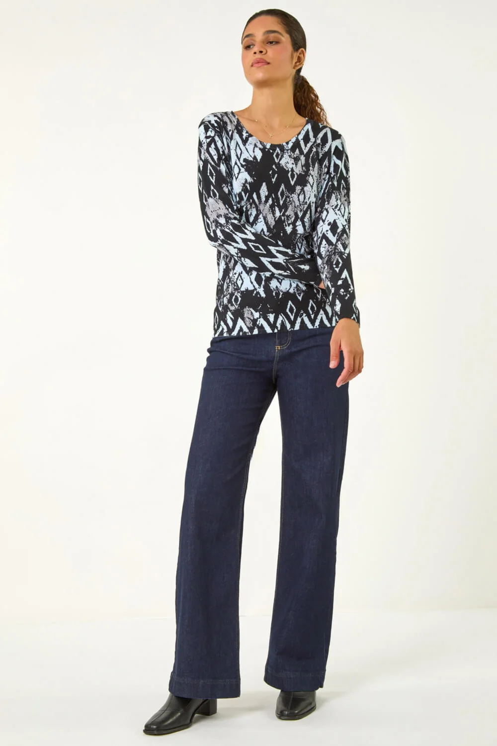 Roman Black Print Embellished Hotfix Detail Jumper - Size 12 Image 3