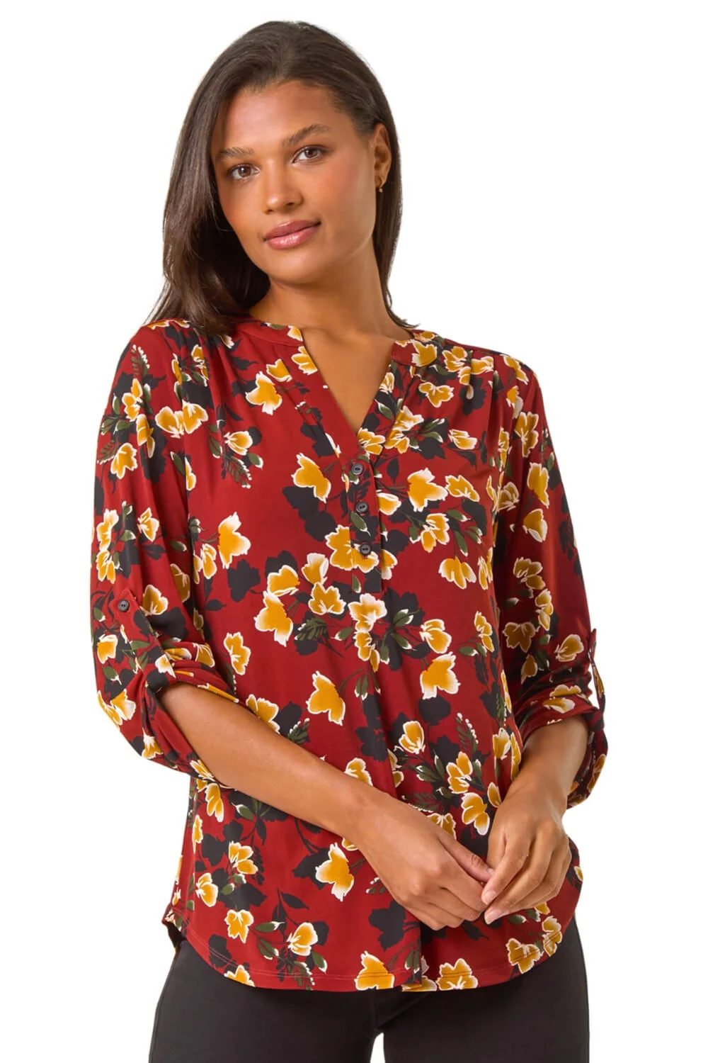 Roman Wine Button Detail Floral Print Shirt - 10 Image 1