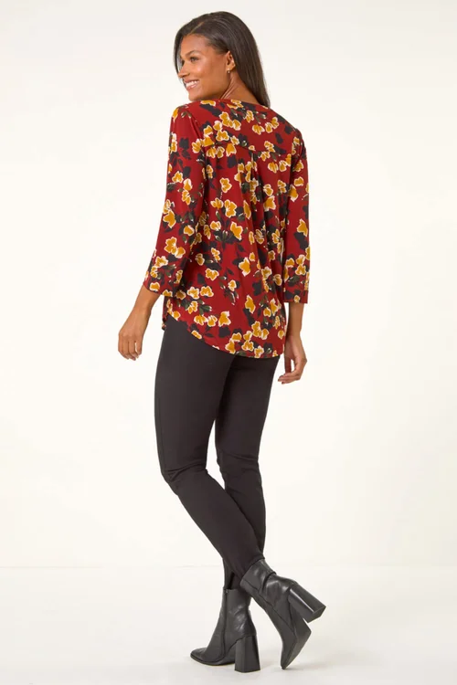 Roman Wine Button Detail Floral Print Shirt - 10 Image 4