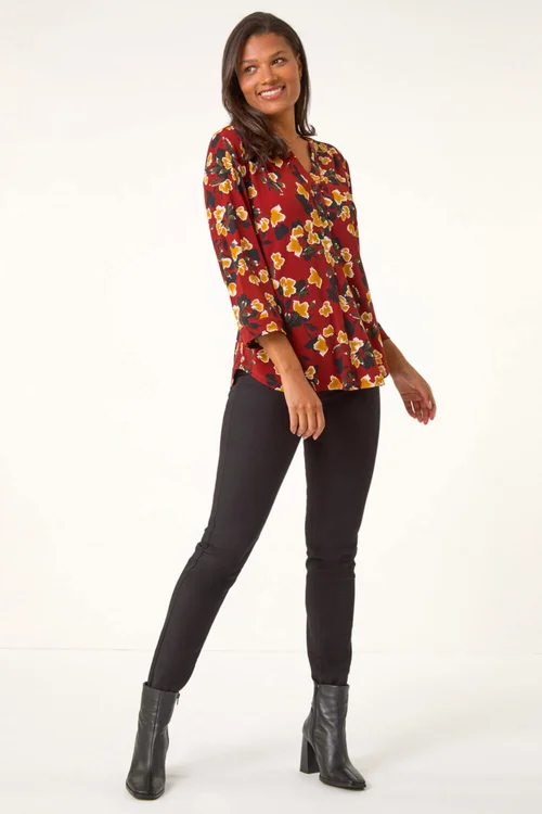Roman Wine Button Detail Floral Print Shirt - 10 Image 3