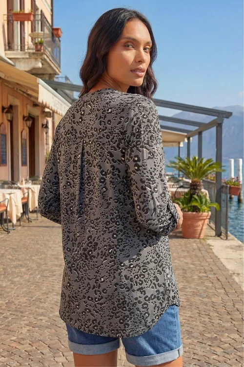 Roman Grey Animal Print Stretch Blouse - 18 Image 3