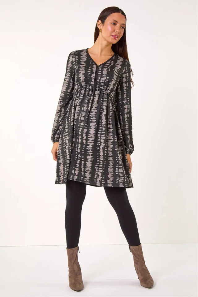 Roman Black Abstract Print Soft Knit Stretch Dress