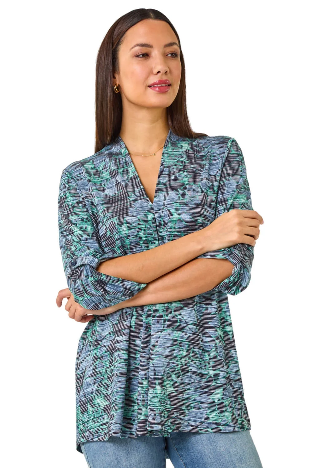 Roman Blue V-Neck Pleat Front Jersey Top - 10 Image 1