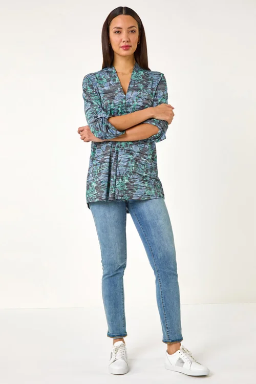 Roman Blue V-Neck Pleat Front Jersey Top - 10 Image 2