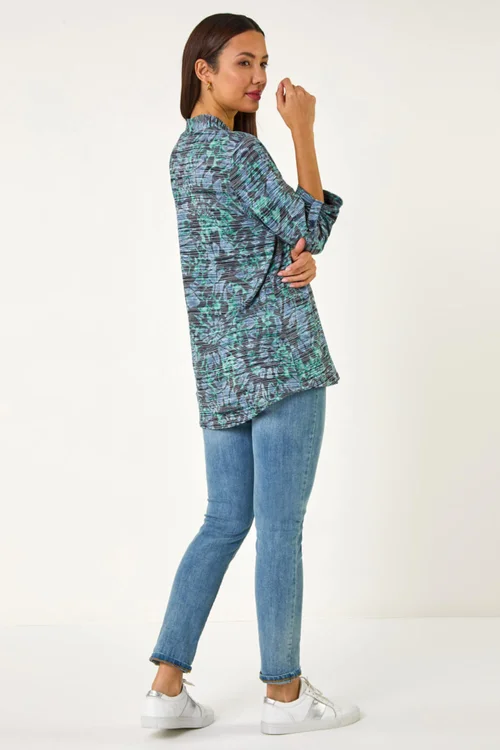 Roman Blue V-Neck Pleat Front Jersey Top - 10 Image 3