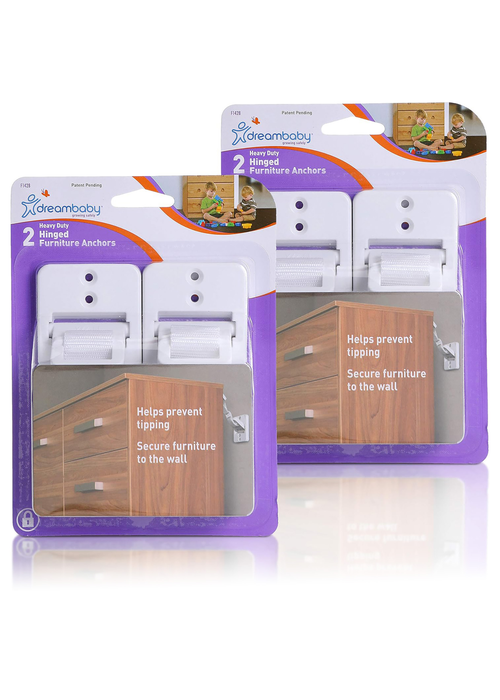 Dreambaby White Heavy Duty Hinged Furniture Anchors 4 pack - One Size Image 6