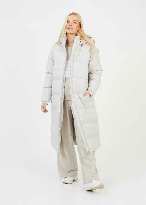 Brave Soul Cream Maxi Hooded Puffer Jacket with Detachable Sleeves - 8 Image 1