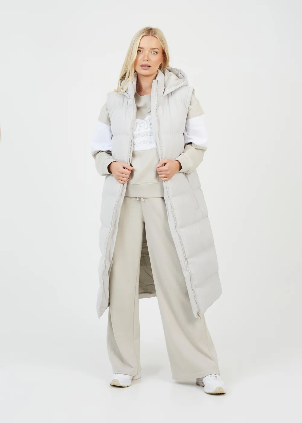Brave Soul Cream Maxi Hooded Puffer Jacket with Detachable Sleeves - 8 Image 4