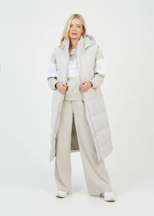 Brave Soul Cream Maxi Hooded Puffer Jacket with Detachable Sleeves - 8 Image 4