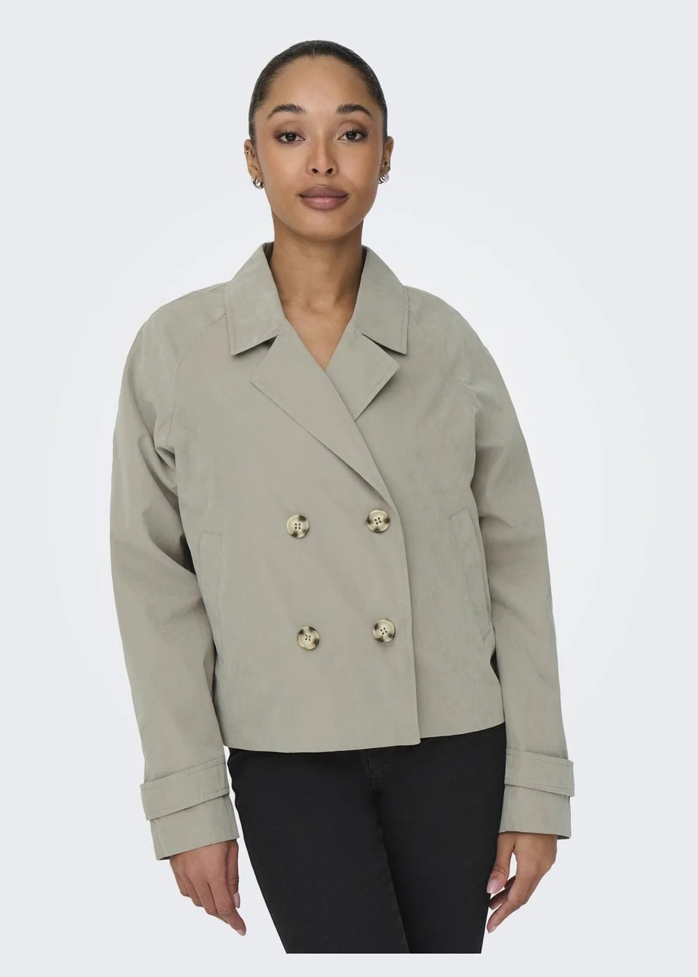 JDY Beige Cropped Trench Coat - 14 Image 4
