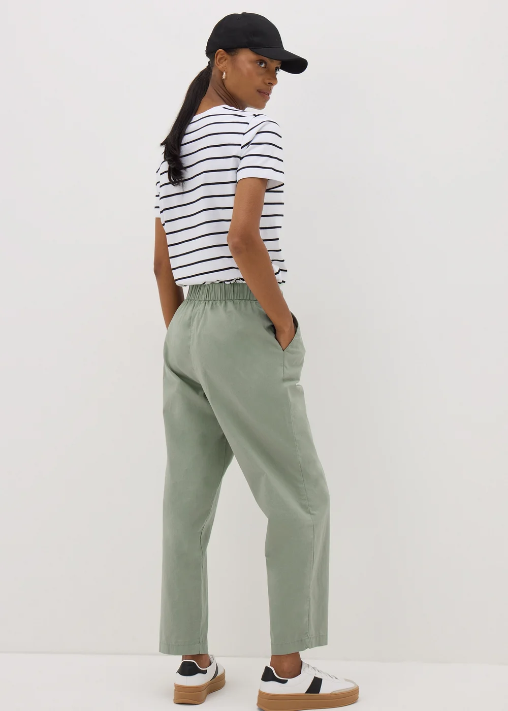 Sage Green Cotton Tapered Trousers - 8 Image 2