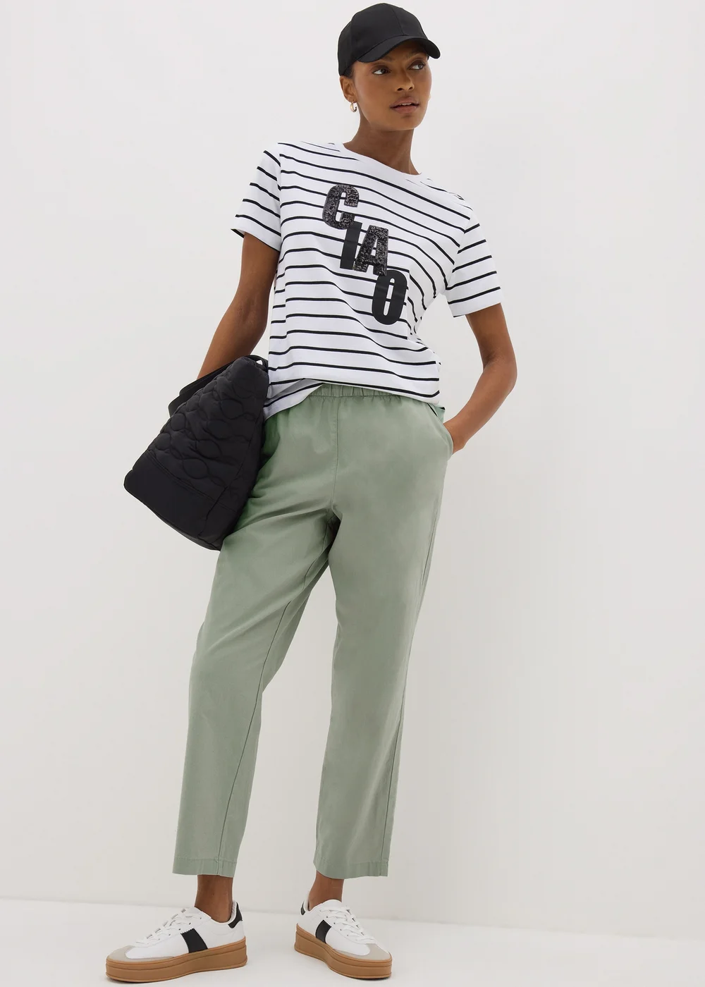 Sage Green Cotton Tapered Trousers - 8 Image 1