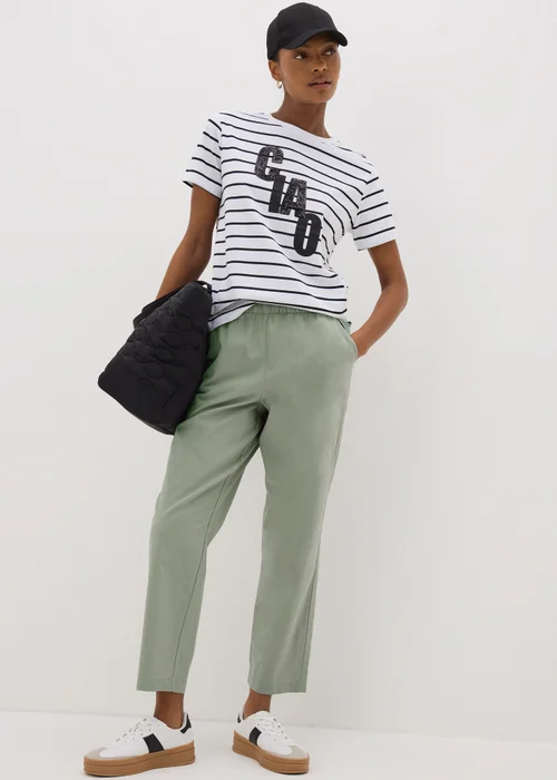 Sage Green Cotton Tapered Trousers - 8 Image 1