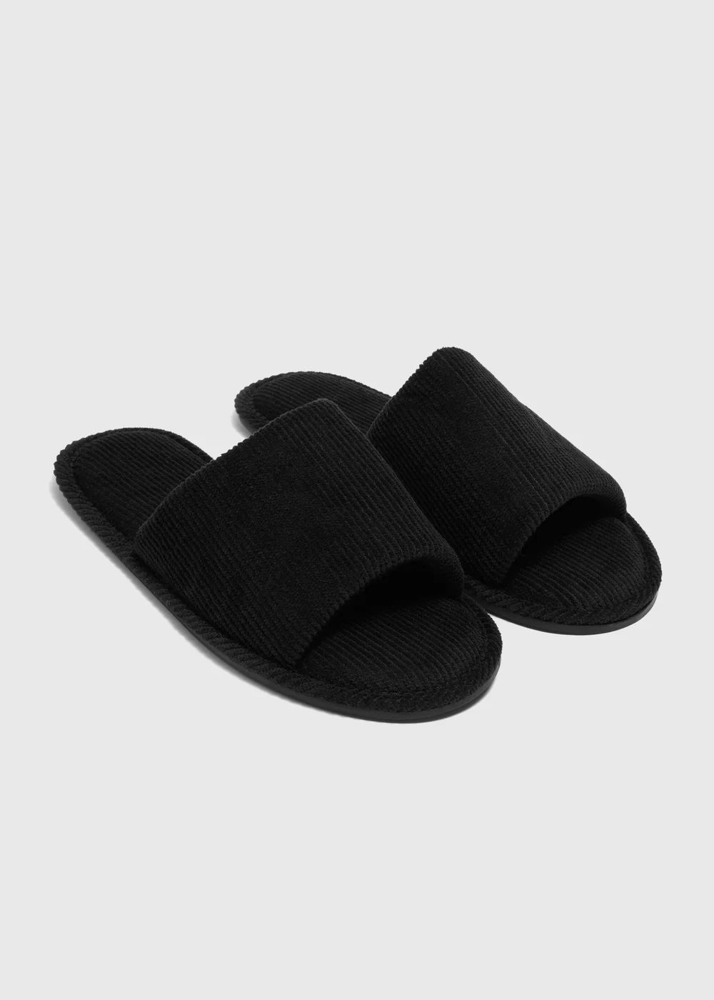 Black Ribbed Slider Slippers - Small Image 1