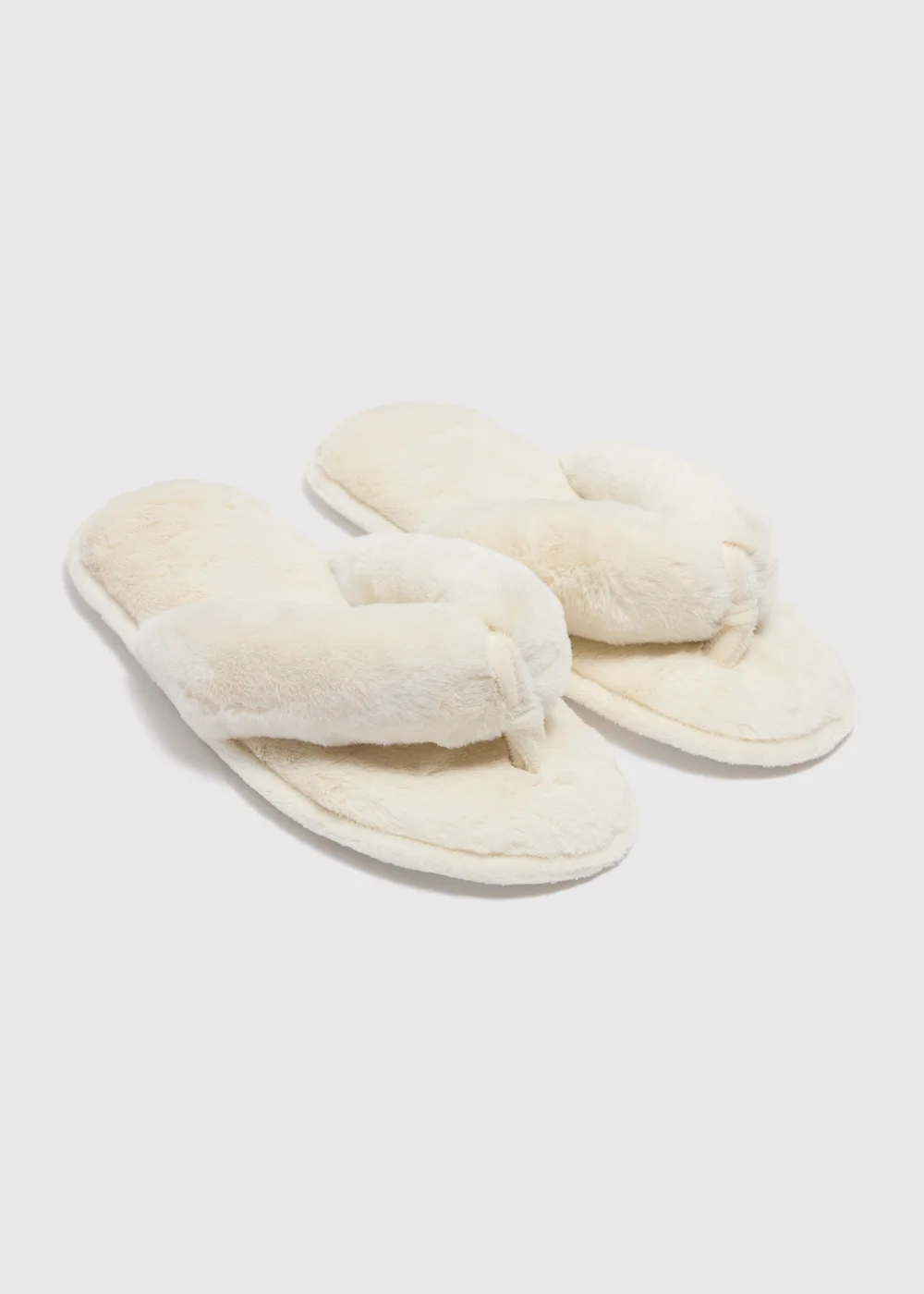 Cream Faux Fur Toe Post Slippers - Small Image 1