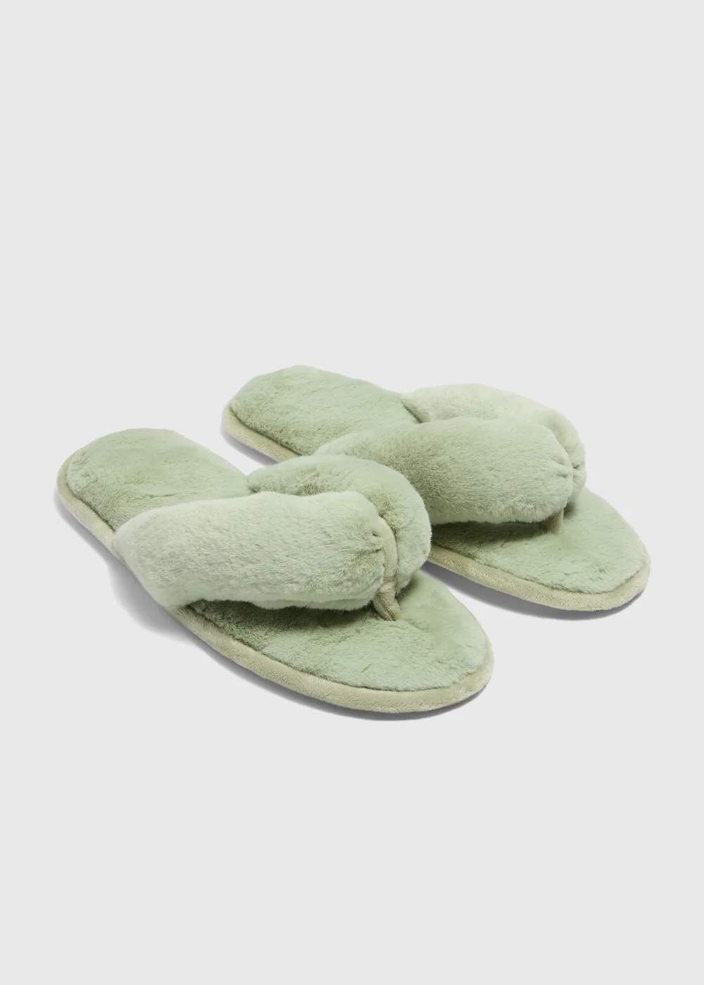 Green Faux Fur Toe Post Slippers - S Image 1