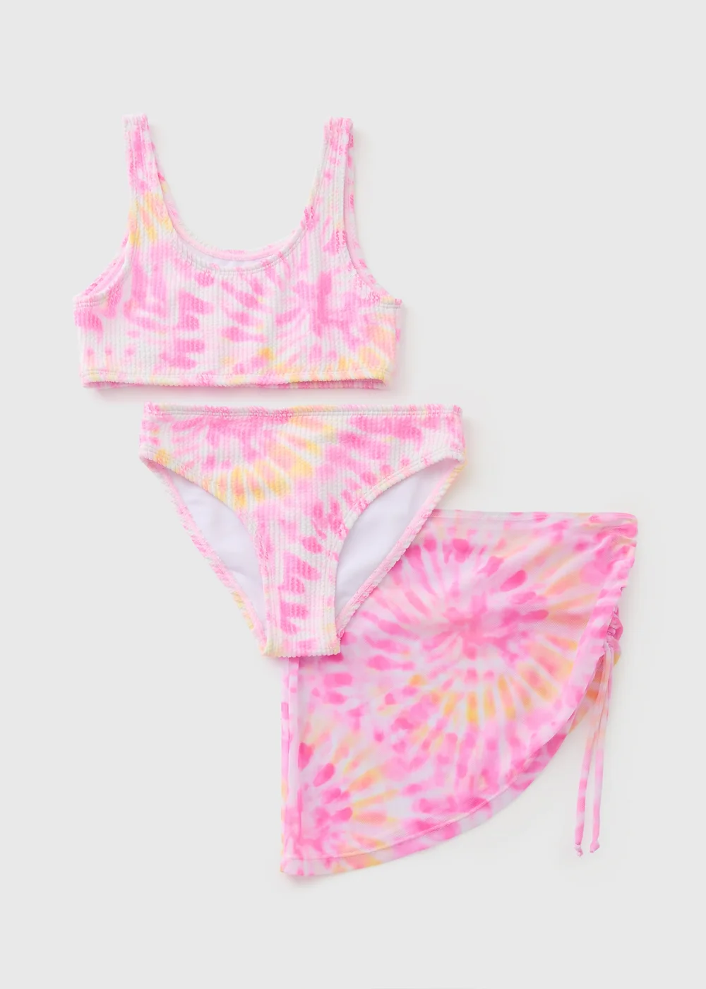 3 Piece Girls Pink Tie Dye Swim Set (6-14yrs) - 6-7 Yrs Image 1