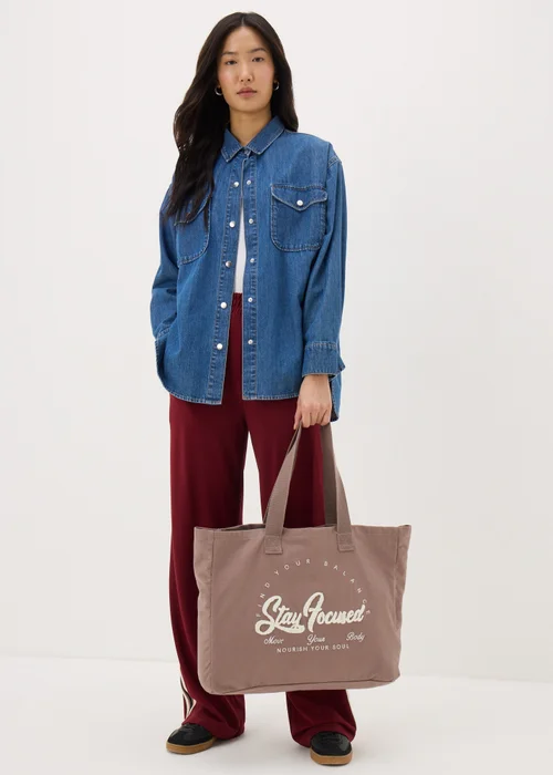 Brown Stay Focused Canvas Tote Bag - One Size Image 2