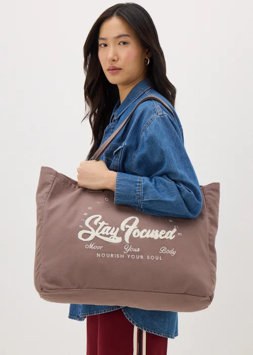 Brown Stay Focused Canvas Tote Bag - One Size Image 1