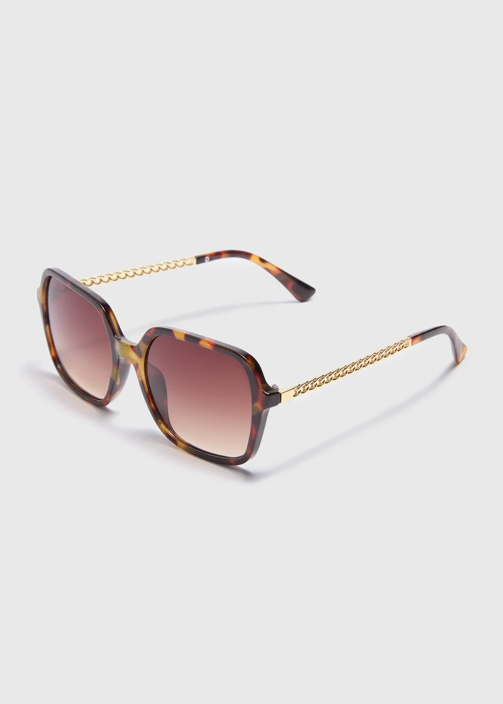 Brown Tortoiseshell Chain Detail Ombre Lens Oversized Sunglasses - One Size Image 1