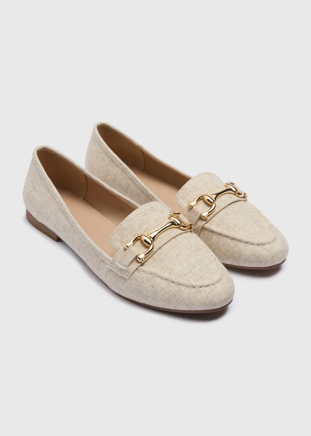 Natural Linen Blend Gold Metal Bar Loafers - Size 3 Image 1