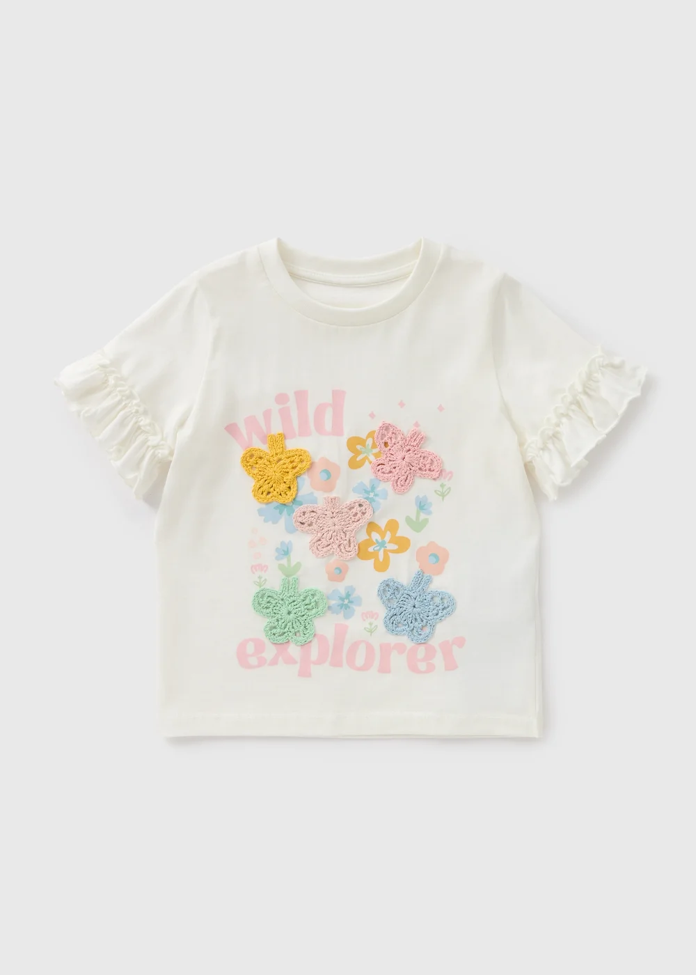 Girls Cream Crochet Slogan T-Shirt (1-7yrs) - 1-1.5 Yrs Image 1