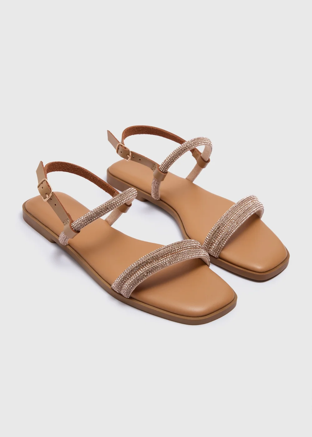 Nude Diamante Glitsy Sandals - 3 Image 1