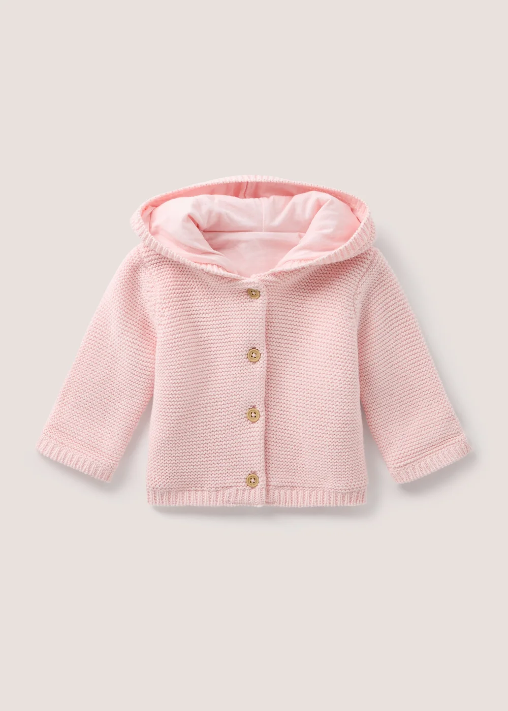 Baby Pink Jersey Lined Knitted Cardigan (Newborn-23mths) - 0-3 months Image 1