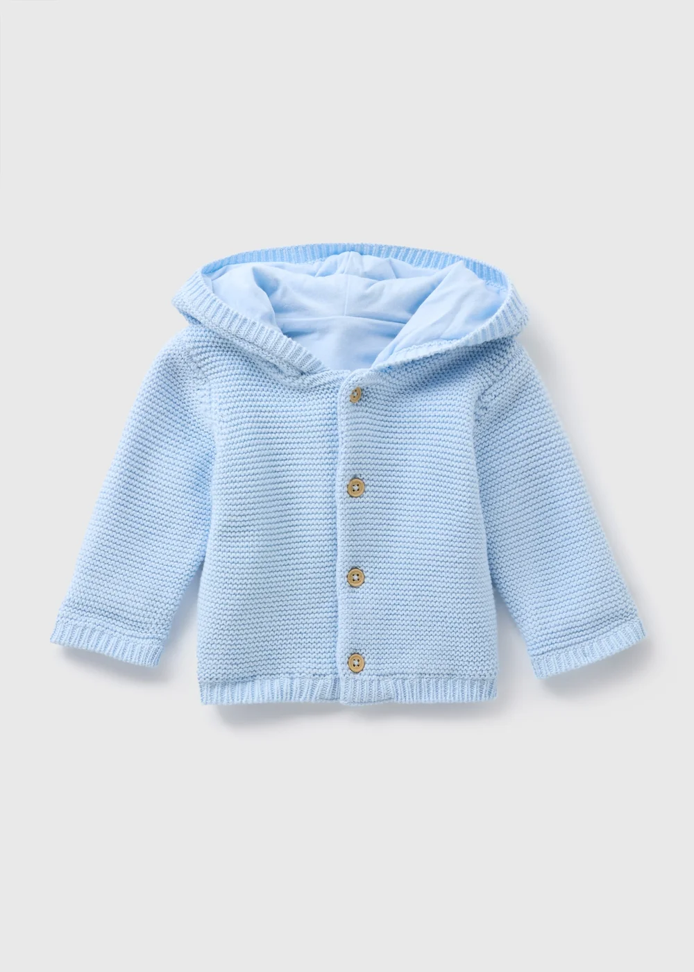 Baby Blue Jersey Lined Knitted Cardigan - 0-3 months Image 1