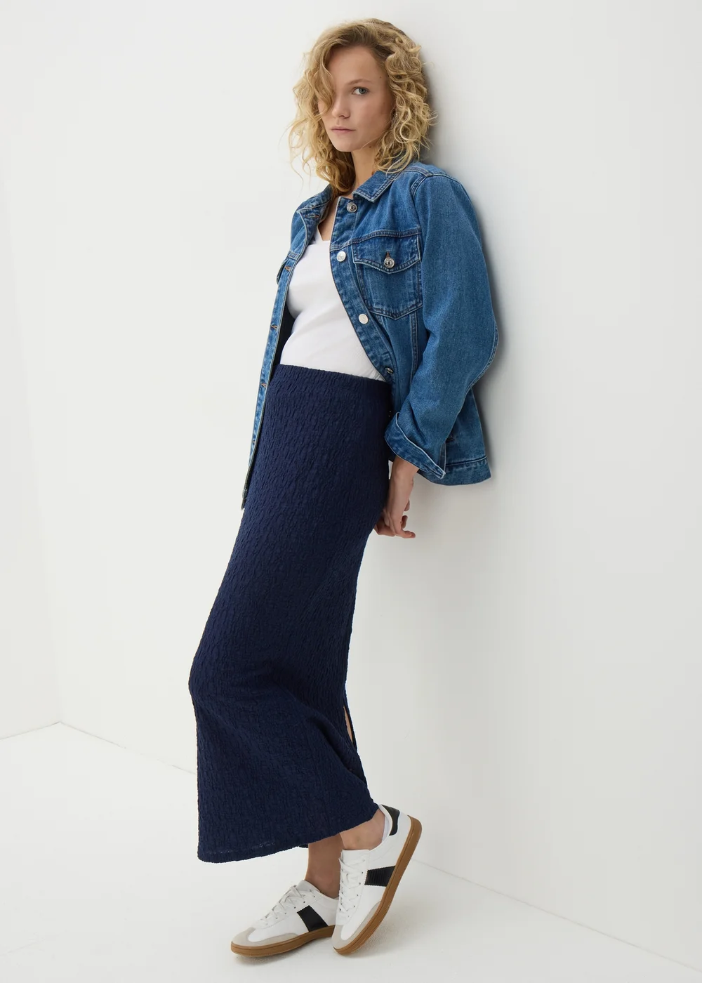 Navy Textured Midaxi Skirt - 8 Image 1