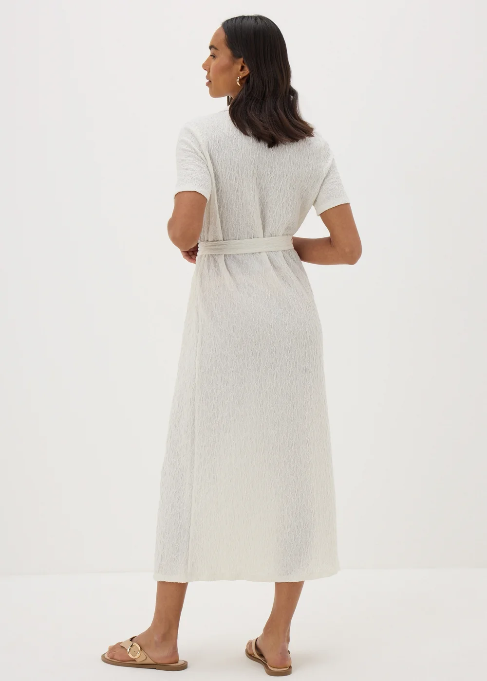 Cream Textured Shirt Midi Dress - 8 Image 3