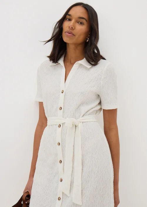 Cream Textured Shirt Midi Dress - 8 Image 2
