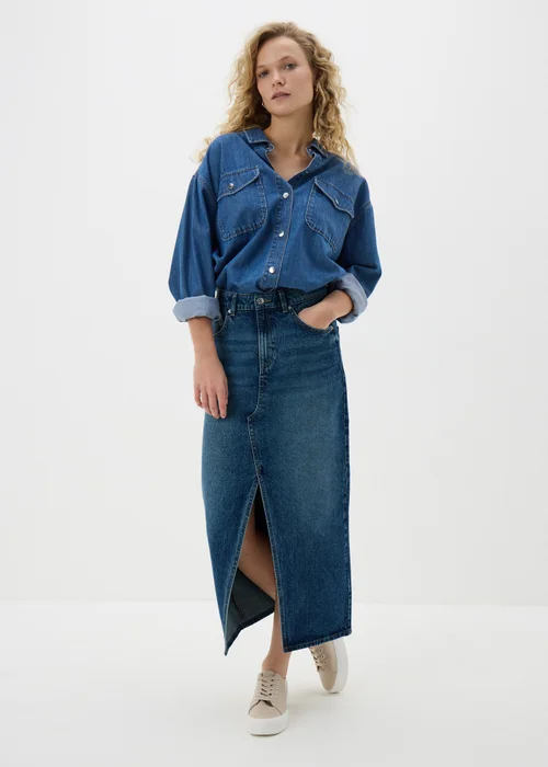 Mid Wash Denim Midi Skirt - 8 Image 1