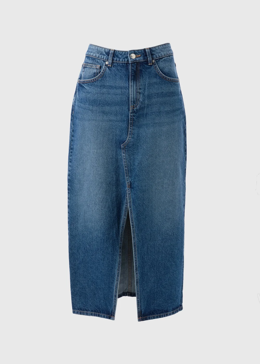 Mid Wash Denim Midi Skirt - 8 Image 4