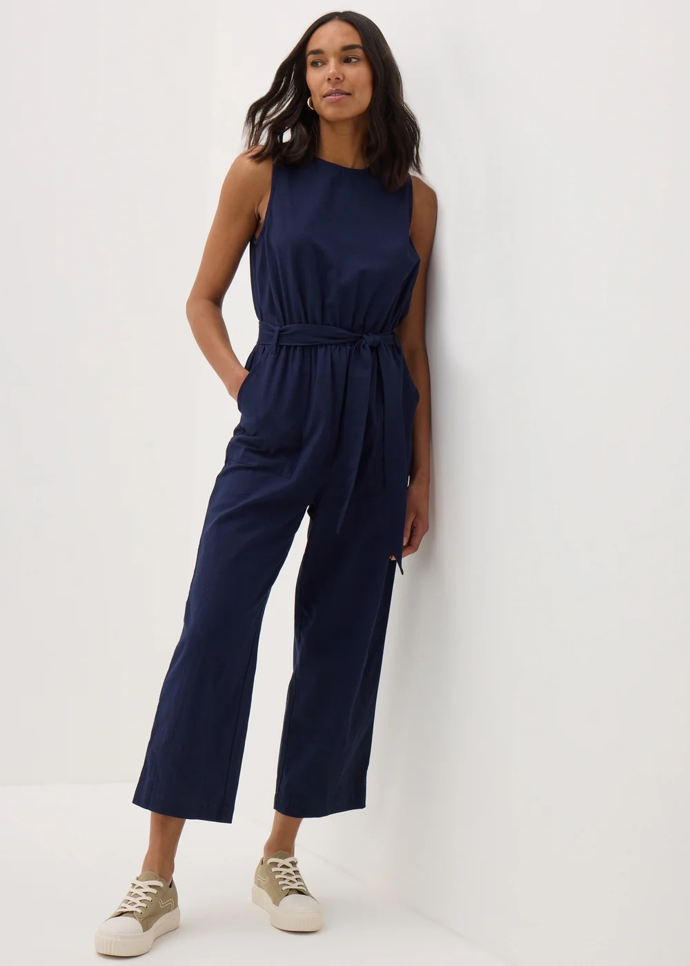 Navy Linen Blend Jumpsuit - 8 Image 1