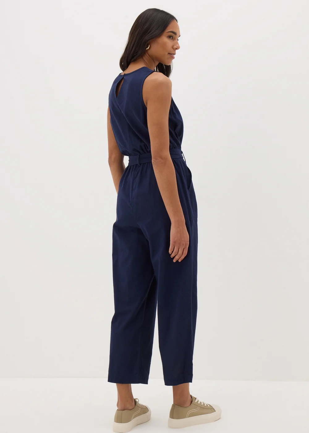 Navy Linen Blend Jumpsuit - 8 Image 3