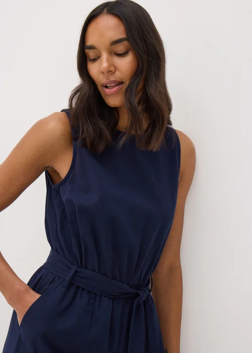 Navy Linen Blend Jumpsuit - 8 Image 2