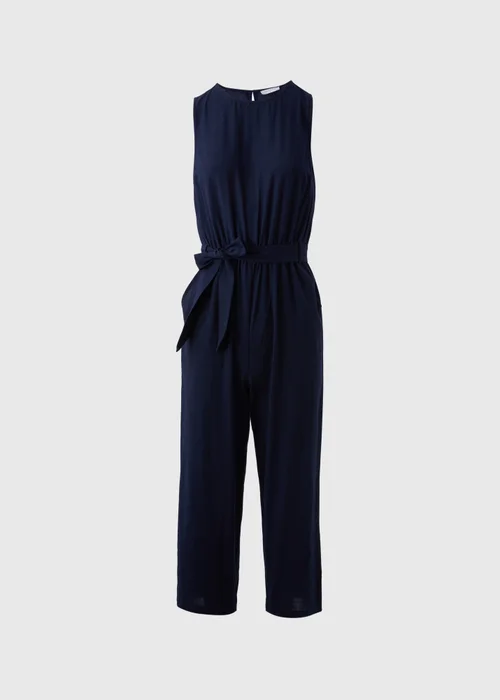 Navy Linen Blend Jumpsuit - 8 Image 4