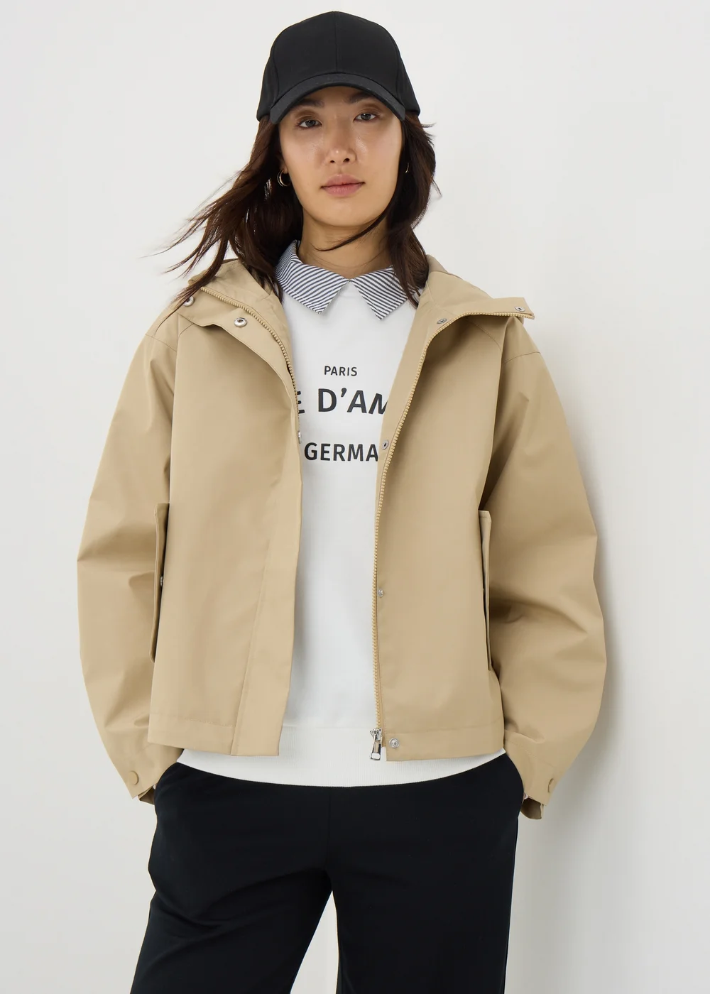 Beige Hooded Short Mac - 8 Image 1