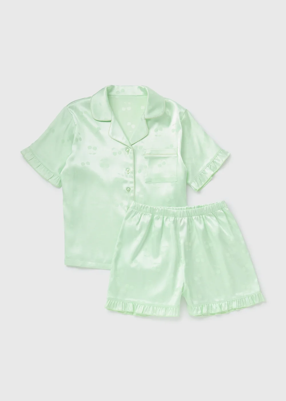 Girls Green Cherry Satin Pyjama Set (4-12yrs) - Age 4 Years Image 1