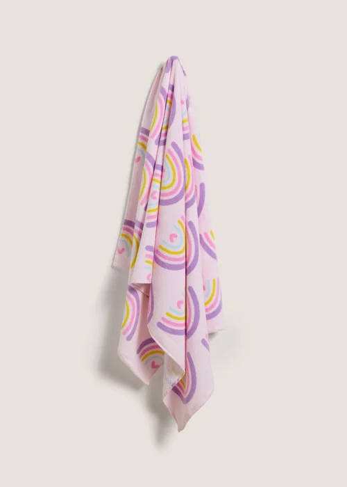 Kids Pink Rainbow Beach Towel Image 1